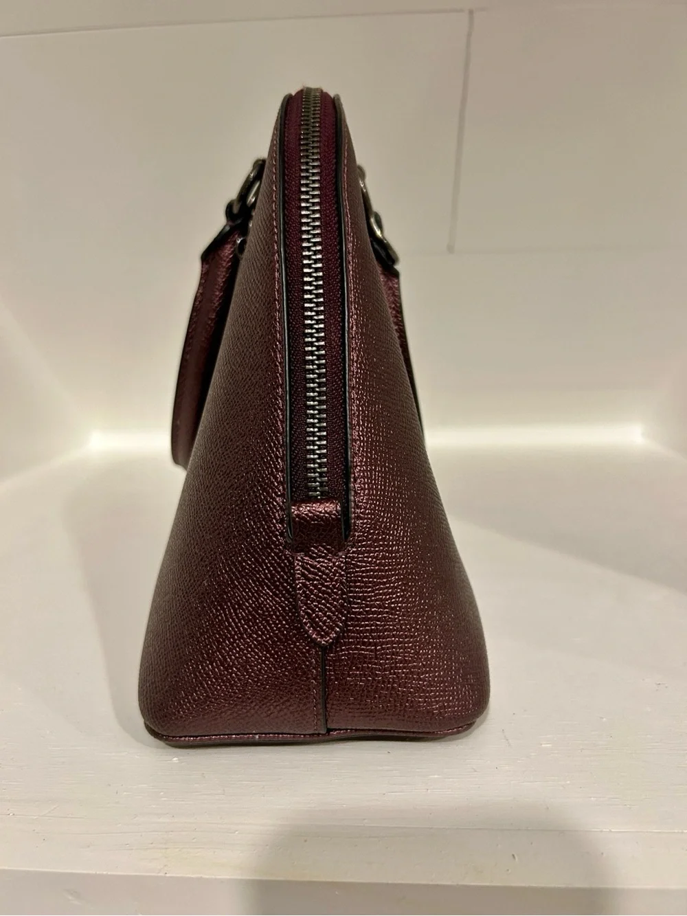 Coach Dome Satchel Handbag w/ Crossbody Strap in Metallic Burgundy